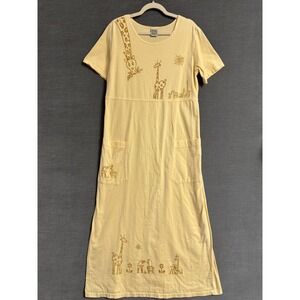 Vintage Viva City Dress M L Yellow T-Shirt Giraffe‎ Maxi Teacher Modest 90s USA